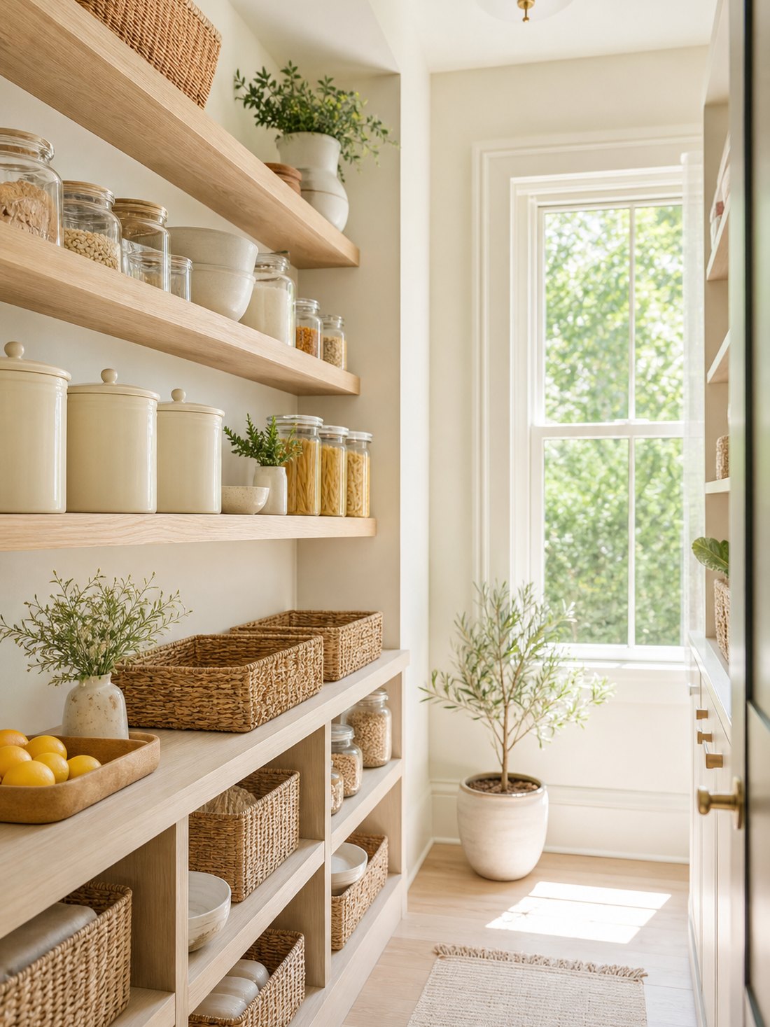 An organized pantry in a Nashville home with decanted staples and labeled bins